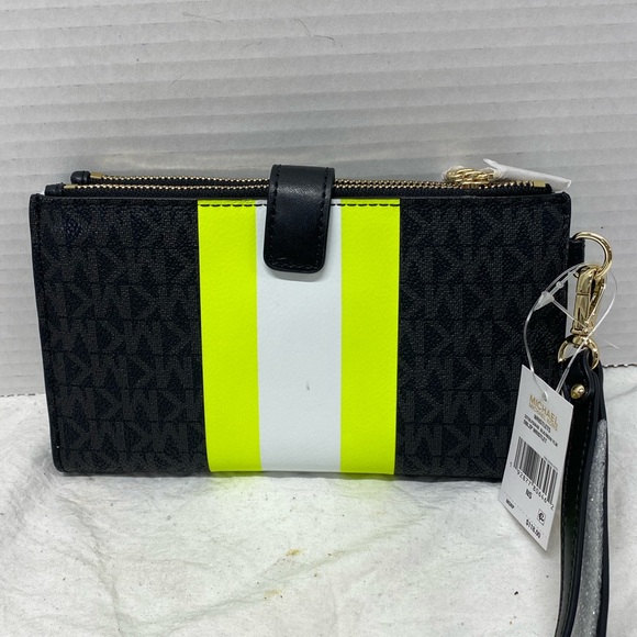 Michael Kors Continental Wristlet Wallet Logo Monogram Neon Striped NWT - Picture 1 of 14